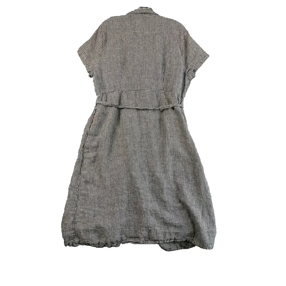 Quince 100% European Linen Button Front Dress Women Sz XL Black Gingham Midi